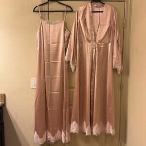 Pink Robe and Chemise Satin set